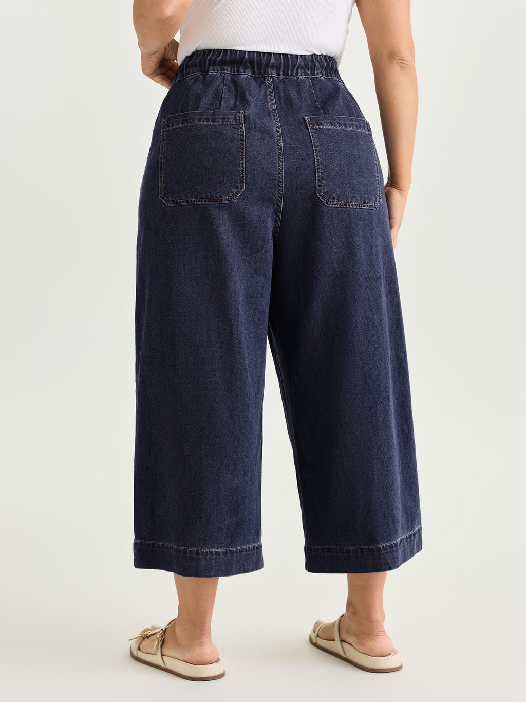 Elastic Drawstring Waistband Wide-Leg Jeans