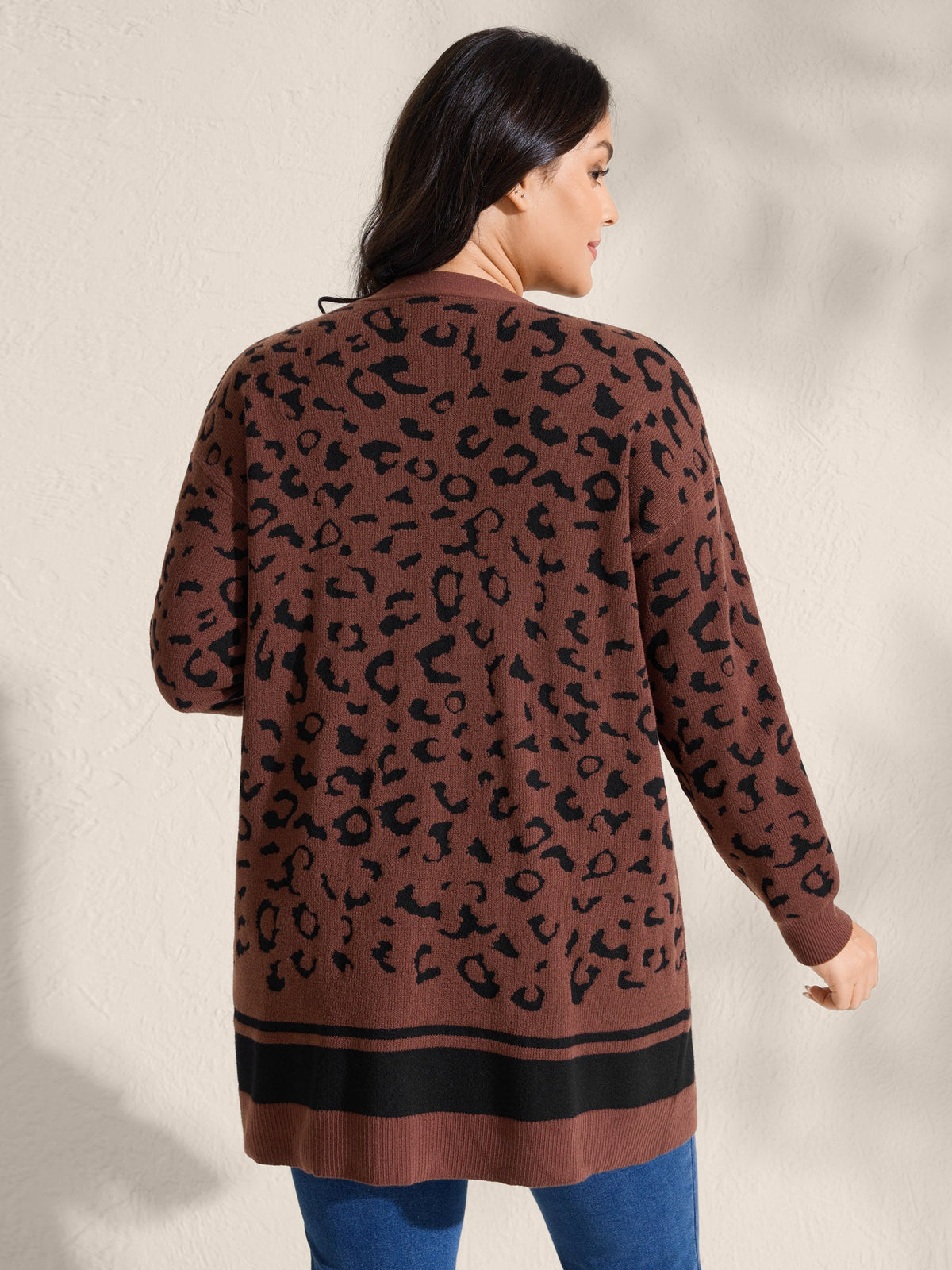 Leopard Print Patch Pockets Front-Open Cardigan