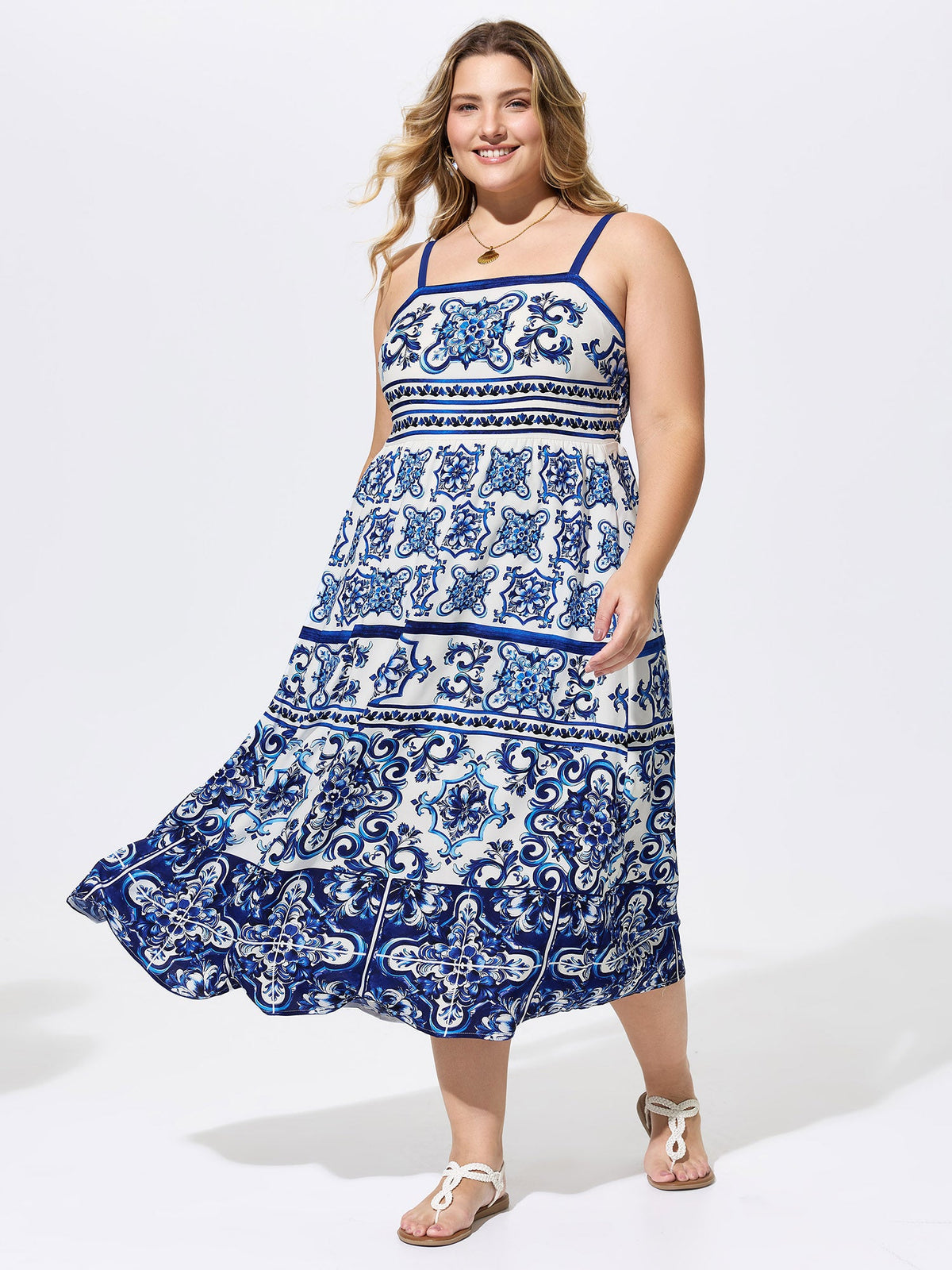 Majolica Print Cami Flowy Midi Dress