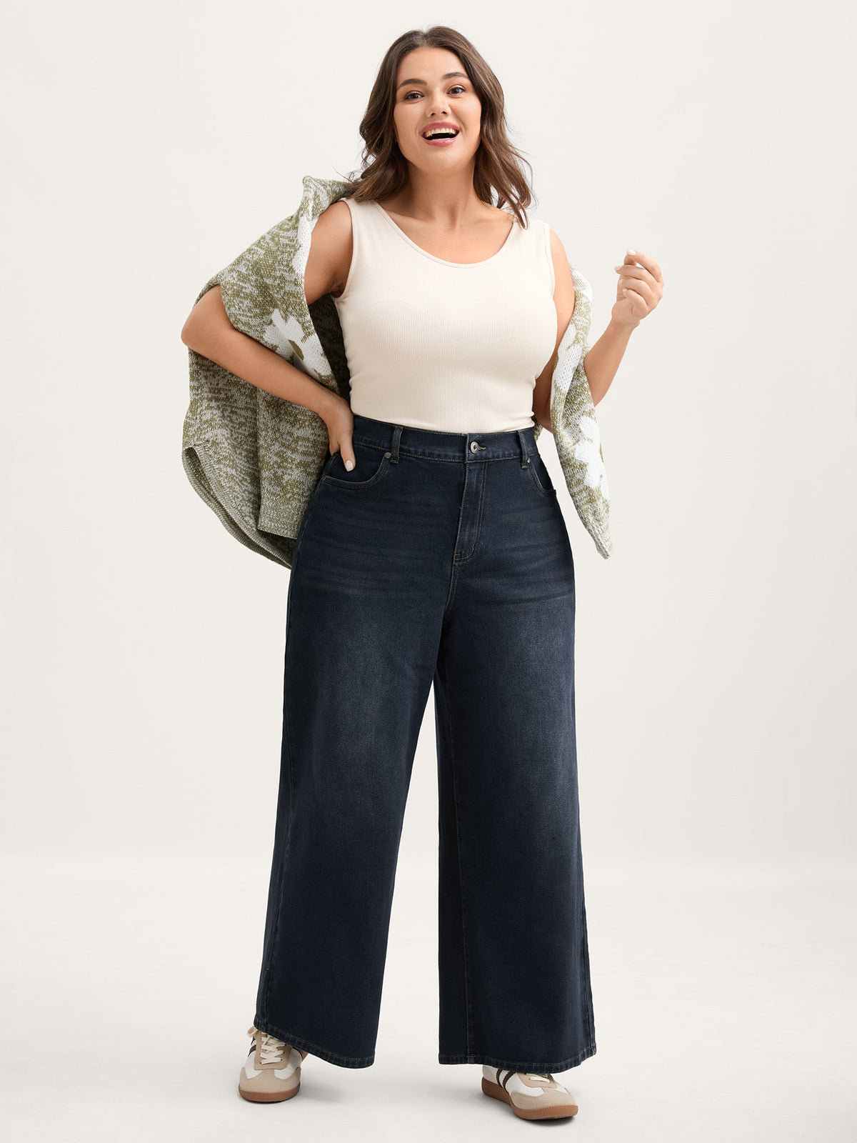 Pull-On Stretchy-Waist Wide-Leg Jeans