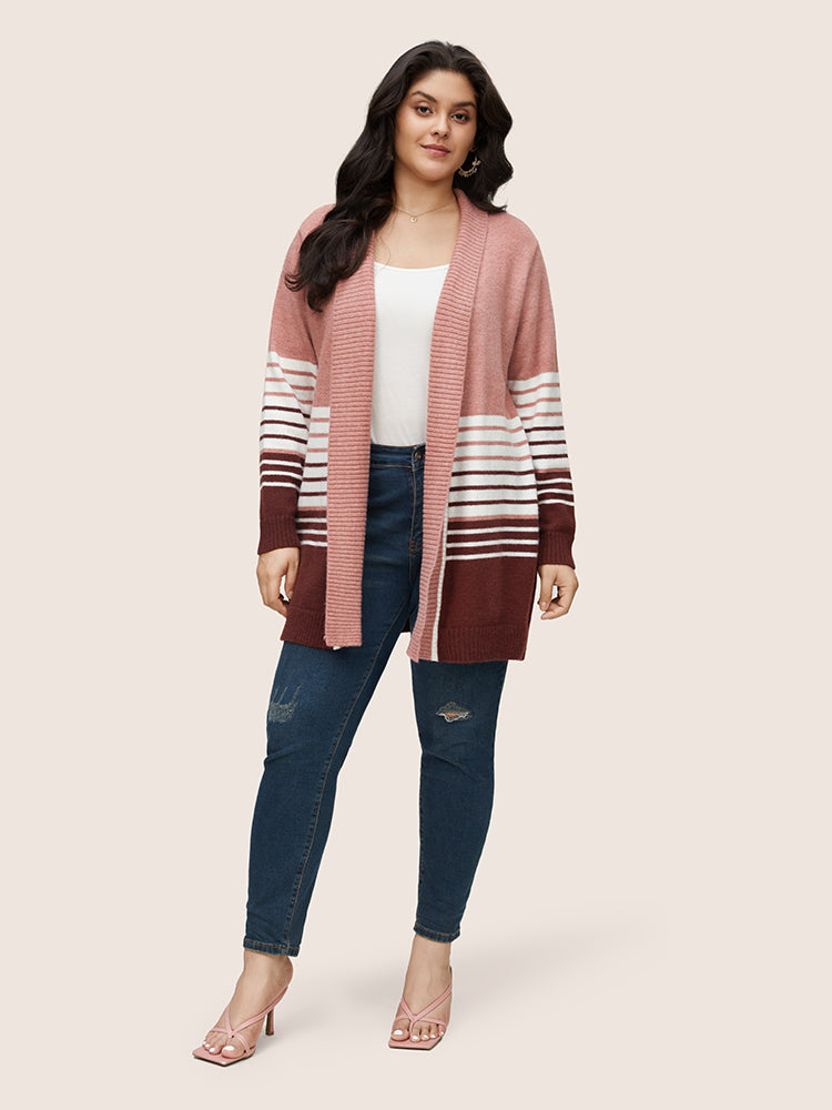 Striped Colorblock Contrast Lapel Collar Cardigan