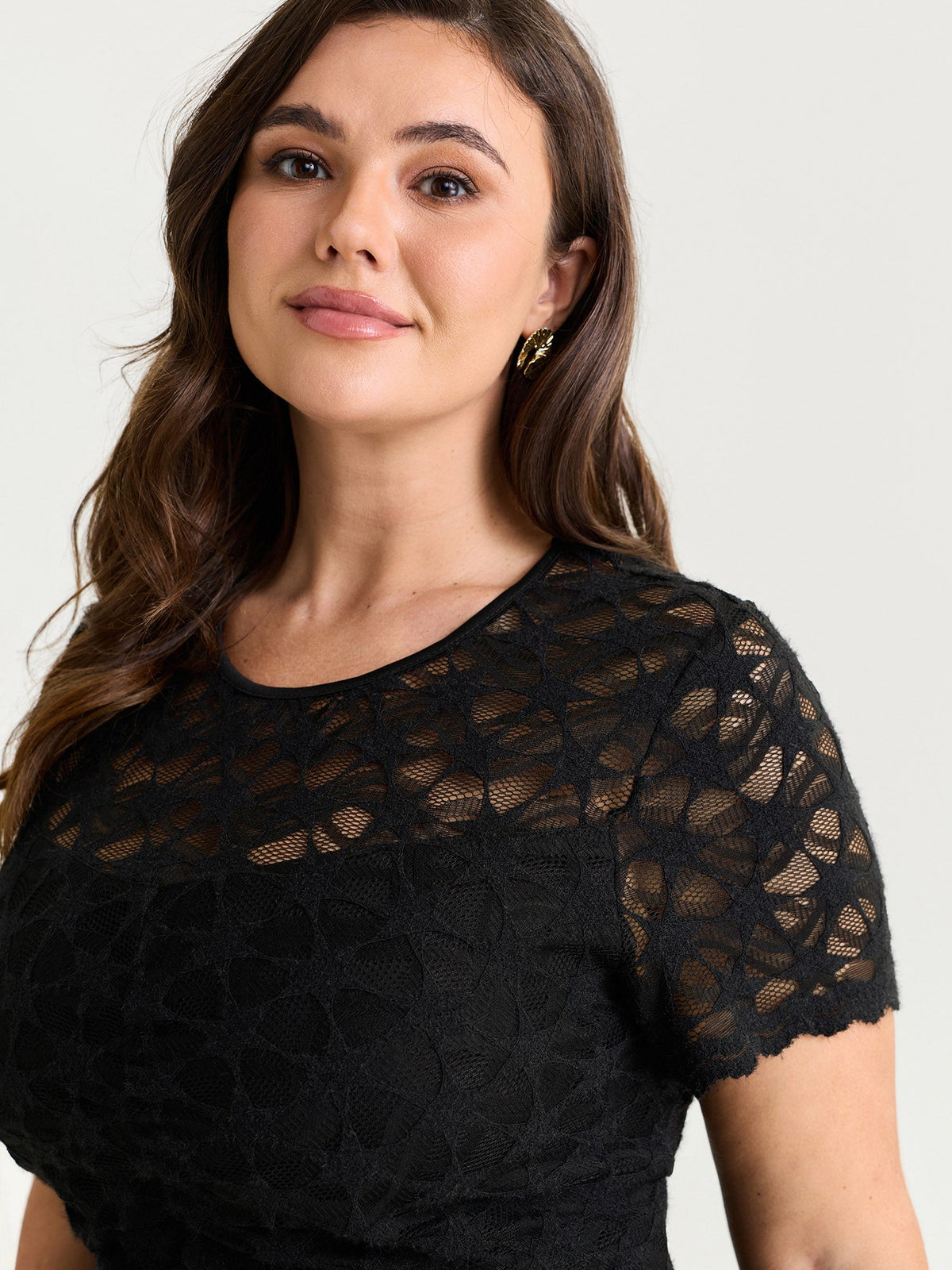 Sheer Lace Round Neck Knit Top