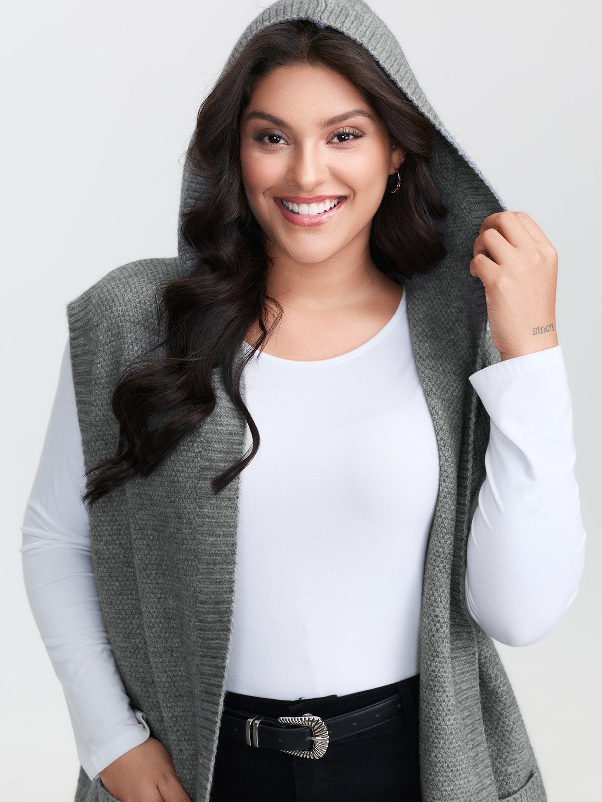 Textured Hooded Pocketed Cardigan
