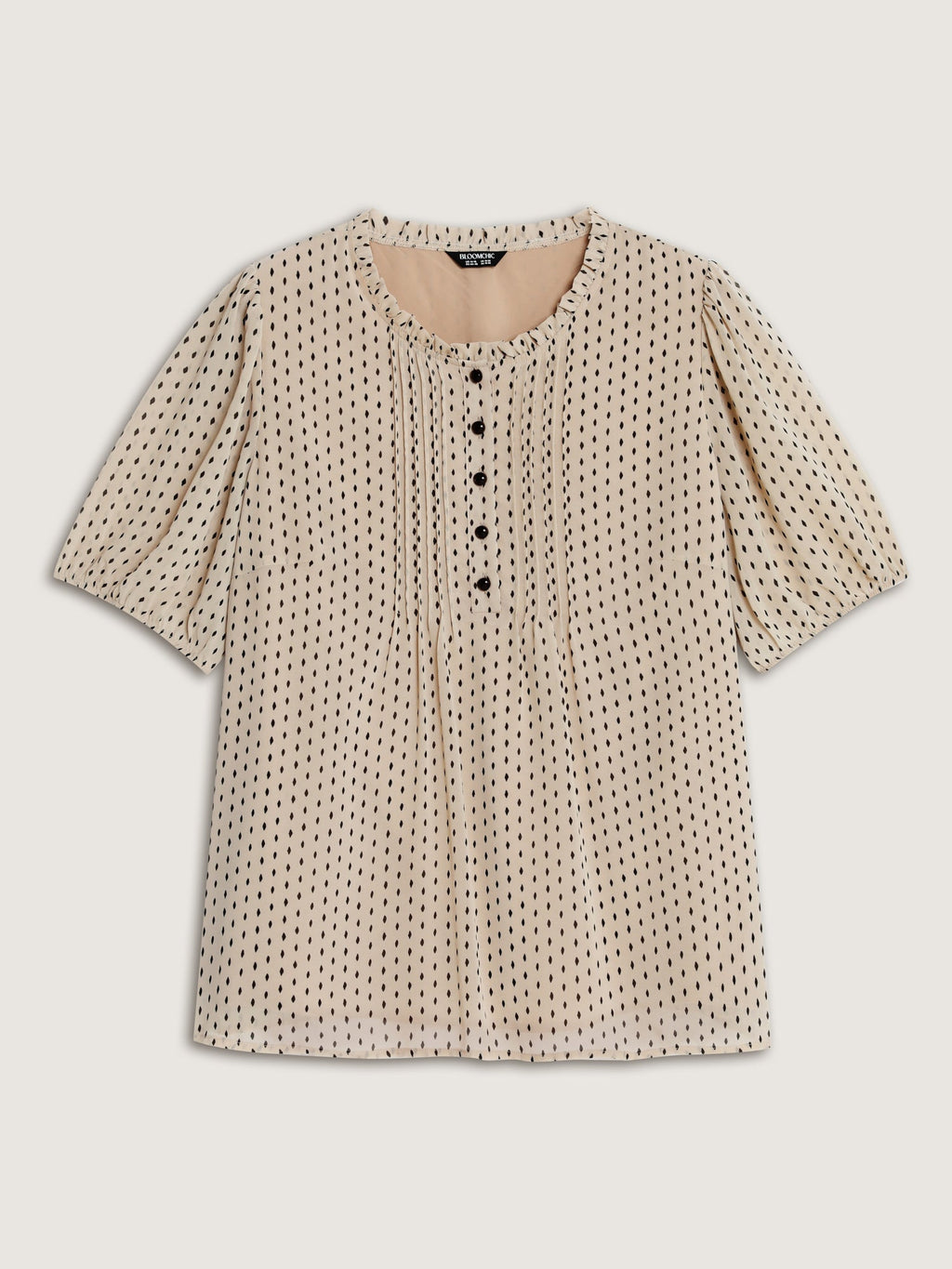 Geometric Print Pleated Ruffled Neck Blouse