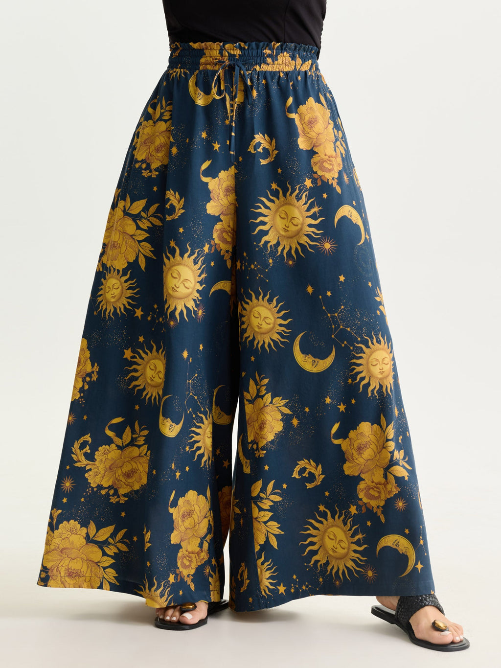 Star Moon Print Wide Waistband Pants