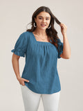 Cotton Square Neck Ruffled Sleeve Blouse