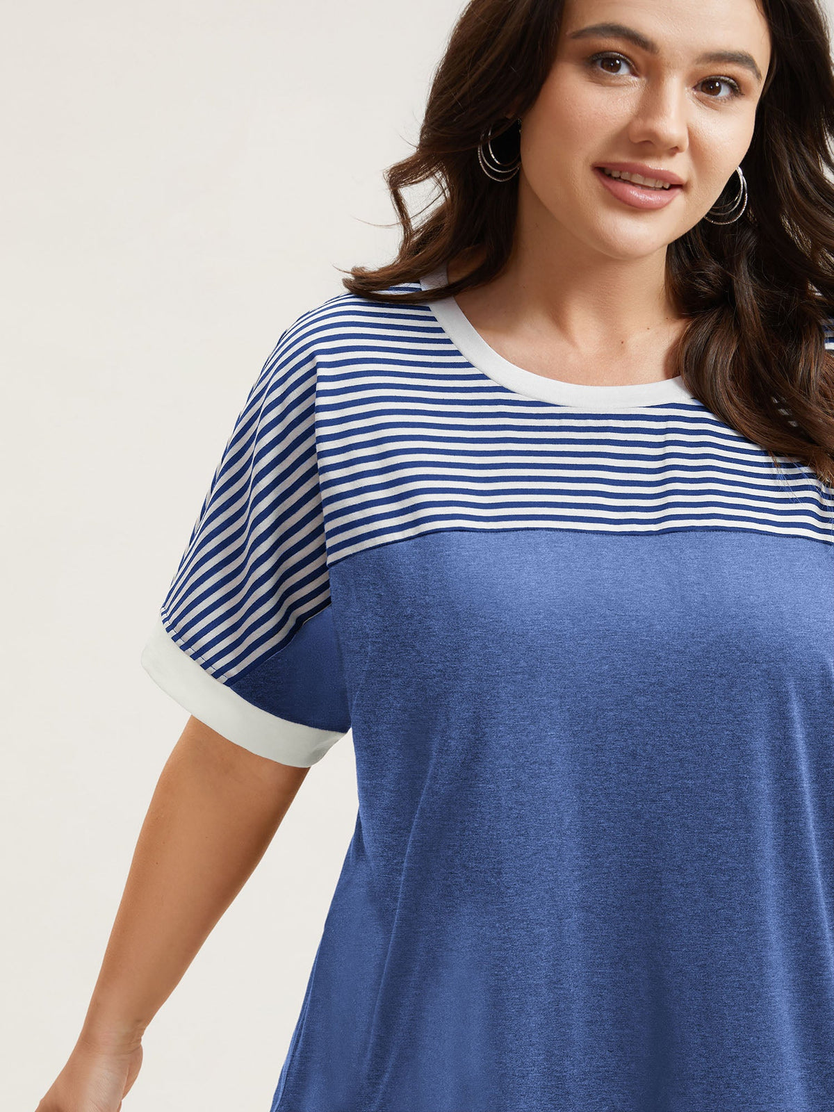 Solid and Striped Contrast Hem T-Shirt