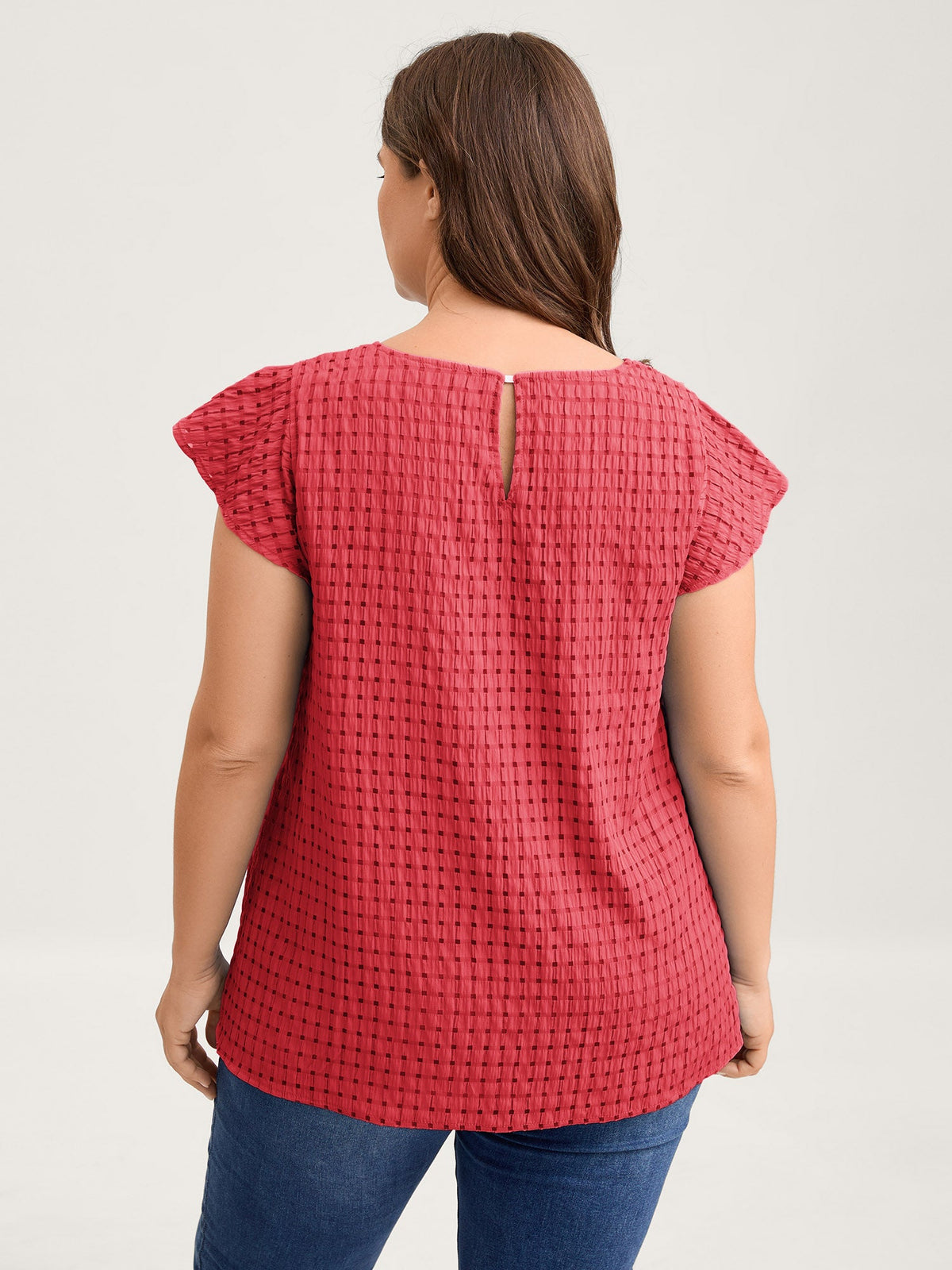 Textured Sheer Lined Flutter Sleeve Blouse