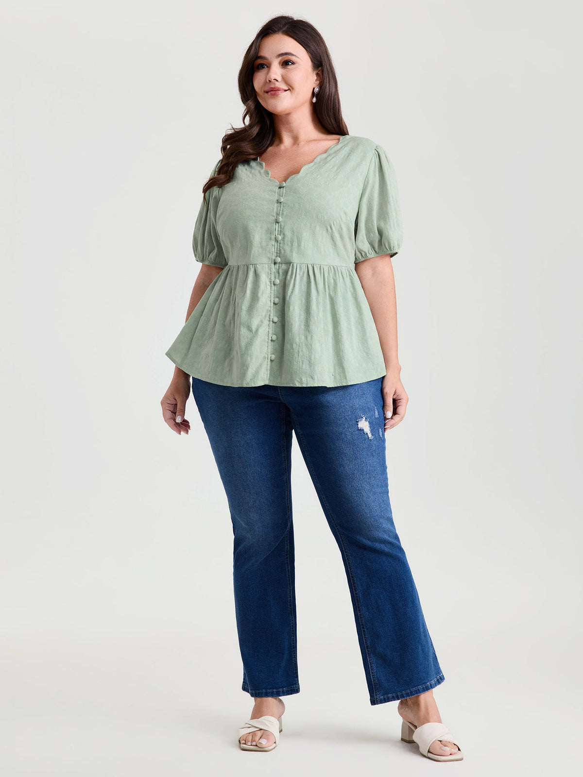 Textured Fit And Flare Plain Blouse