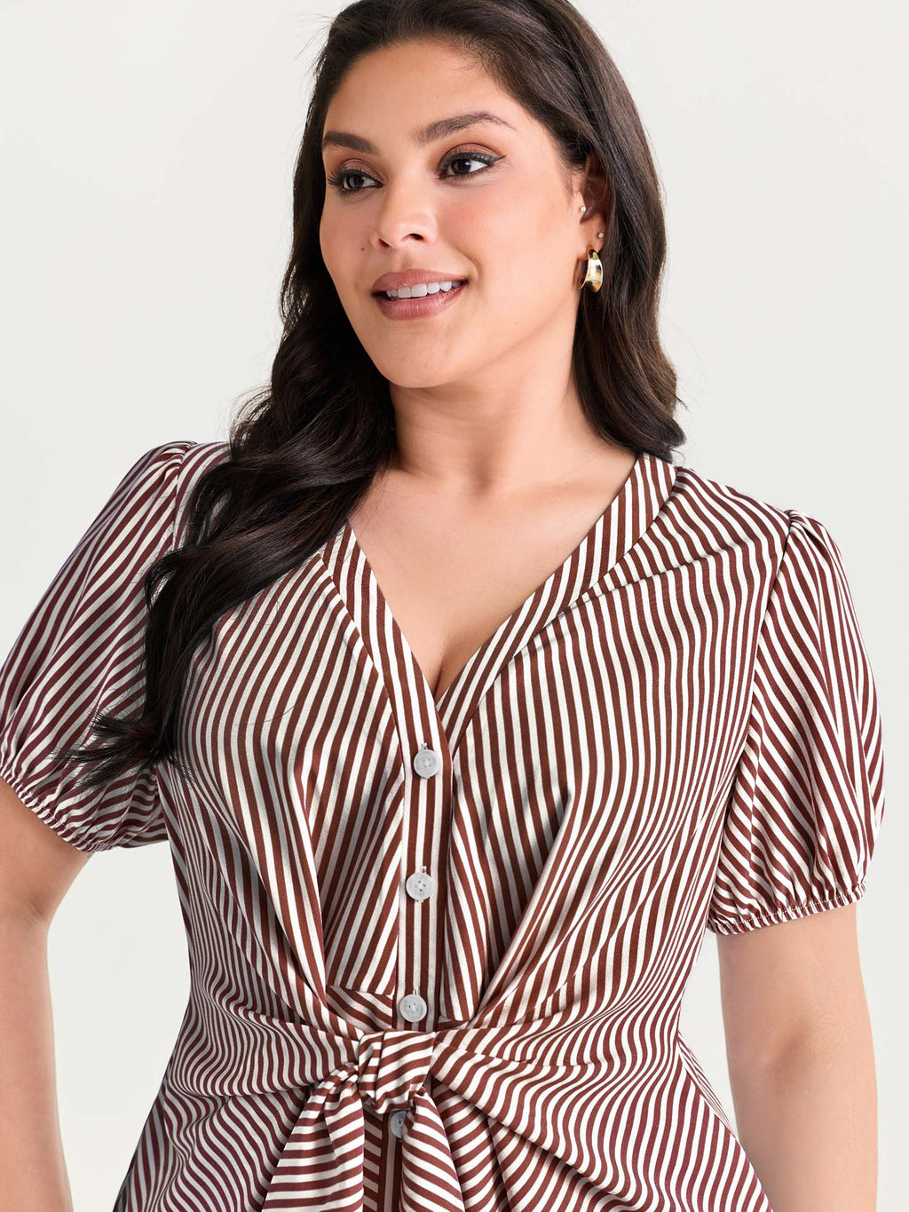 Striped Print Tie-Front Blouse