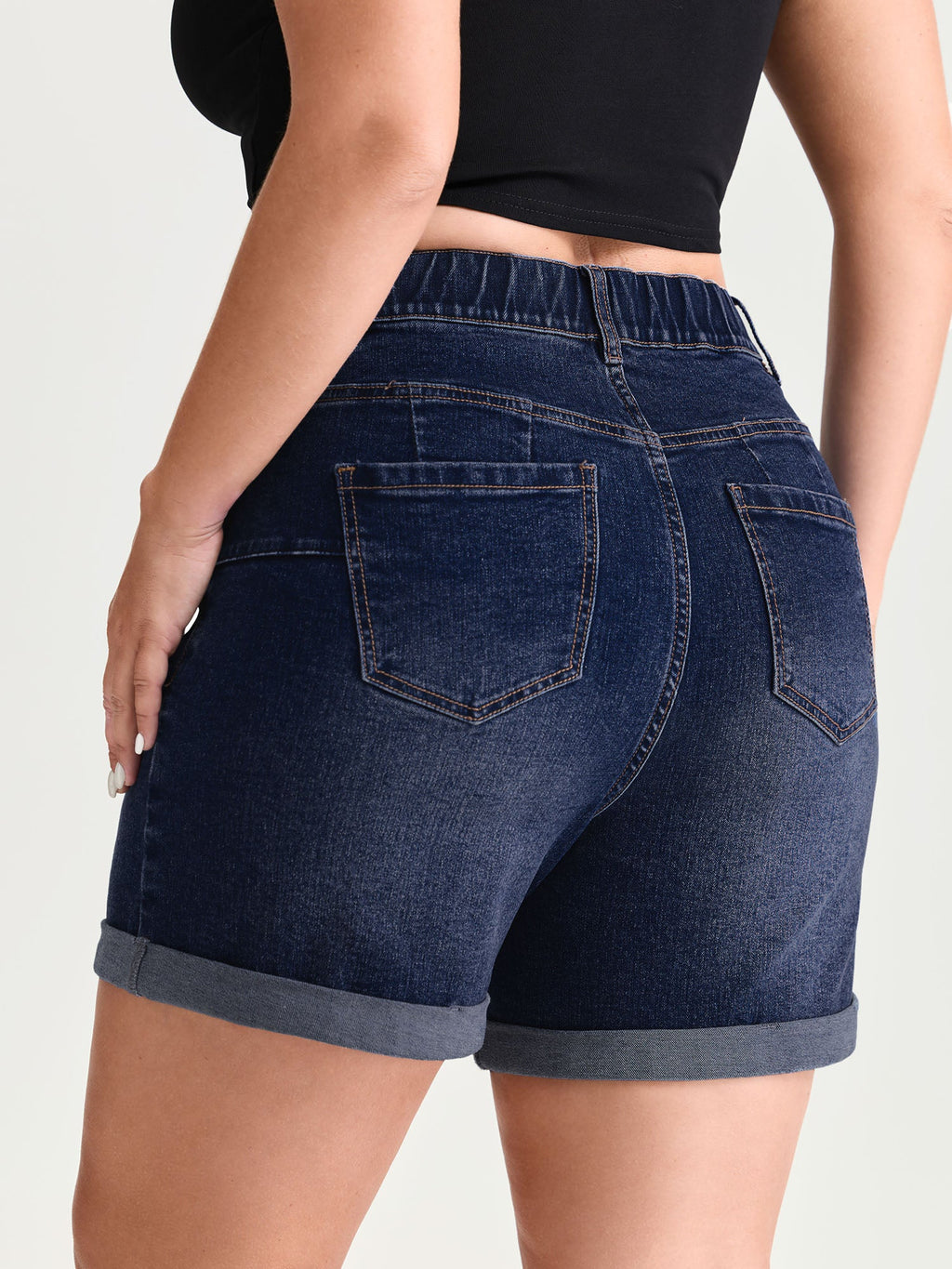 Curve-Friendly Stretchy Straight-Leg Denim Shorts