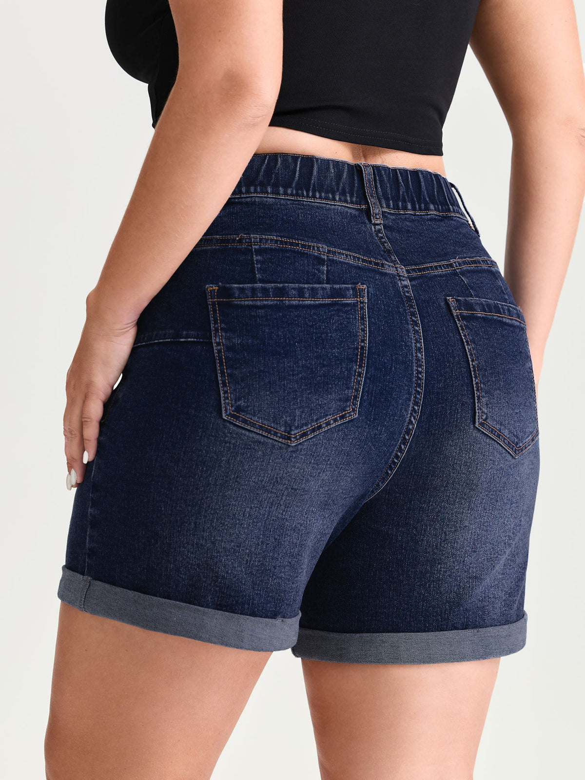 Curve-Friendly Stretchy Straight-Leg Denim Shorts