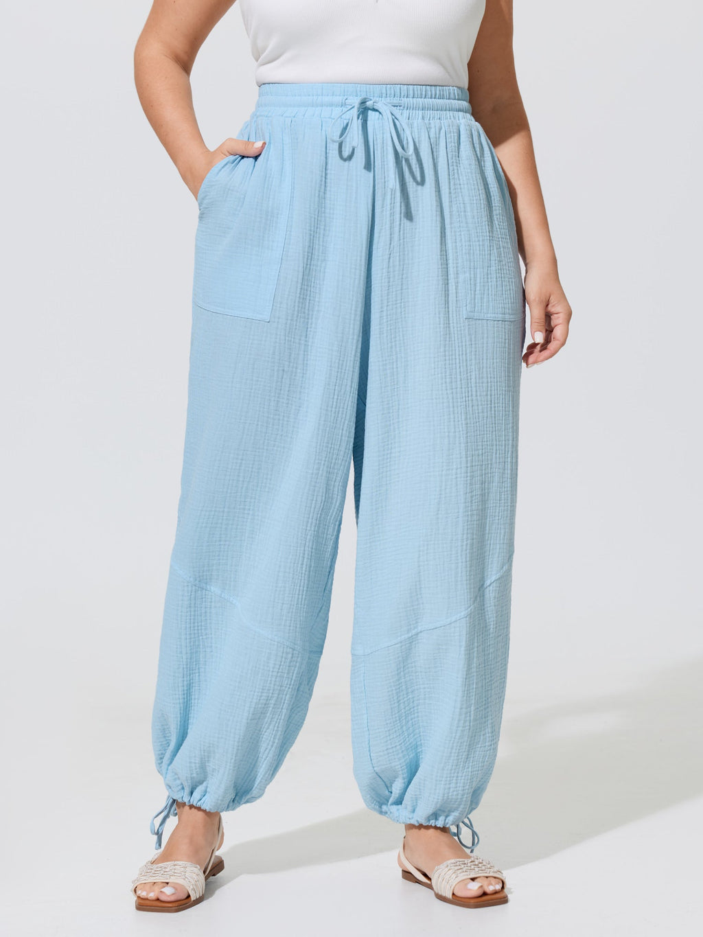 Shirred Waistband Drawstring Jogger Pants
