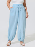 Shirred Waistband Drawstring Jogger Pants
