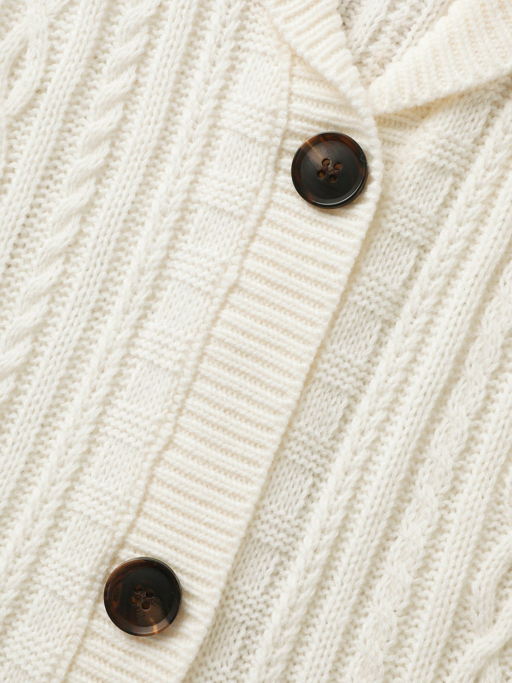 Cable Knit Pockets Collared Cardigan