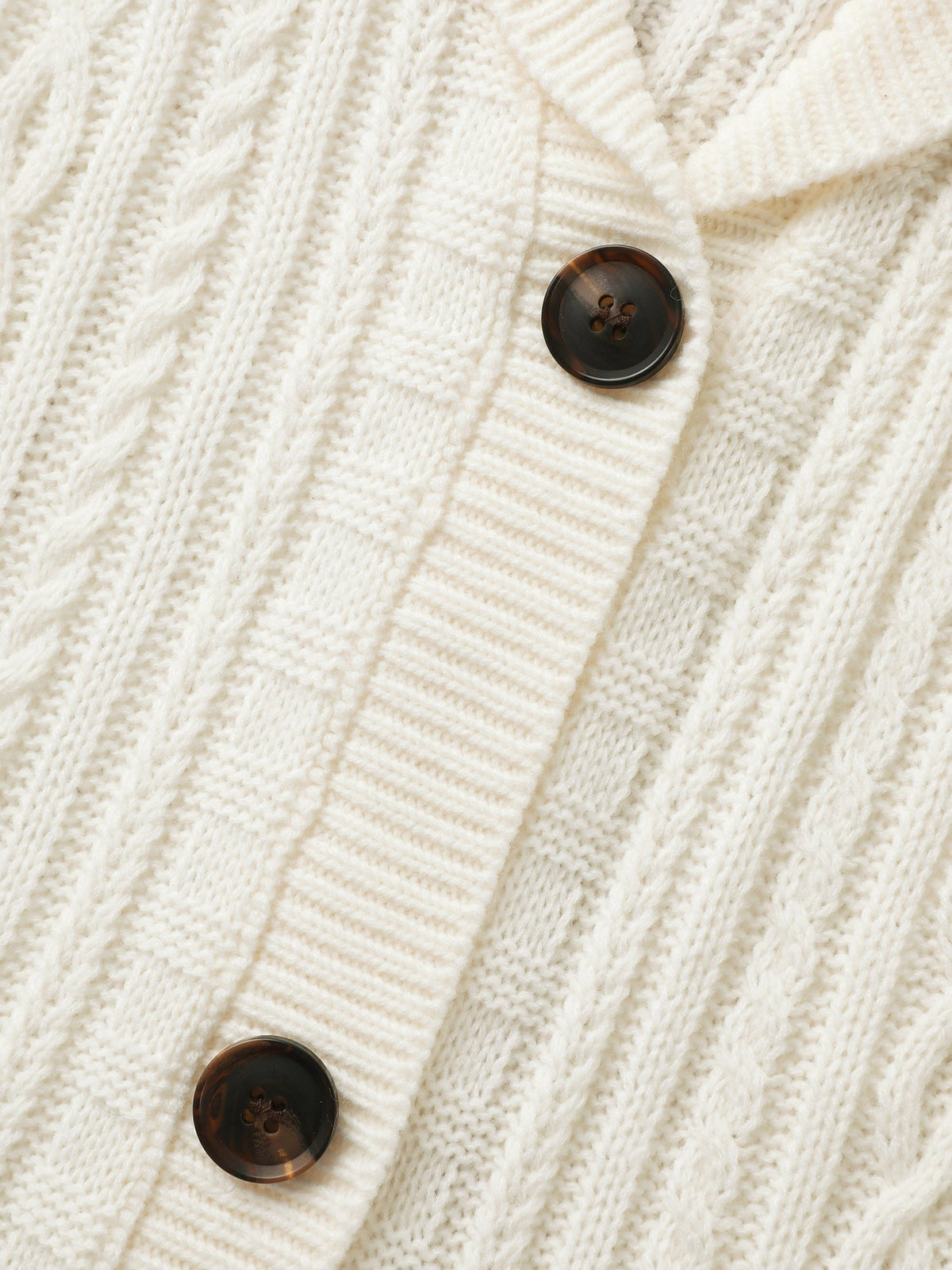 Cable Knit Pockets Collared Cardigan