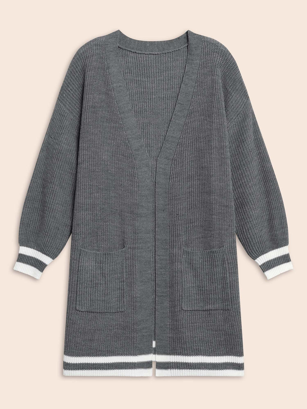 Texture Striped Patchwork Patched Pocket Cardigan