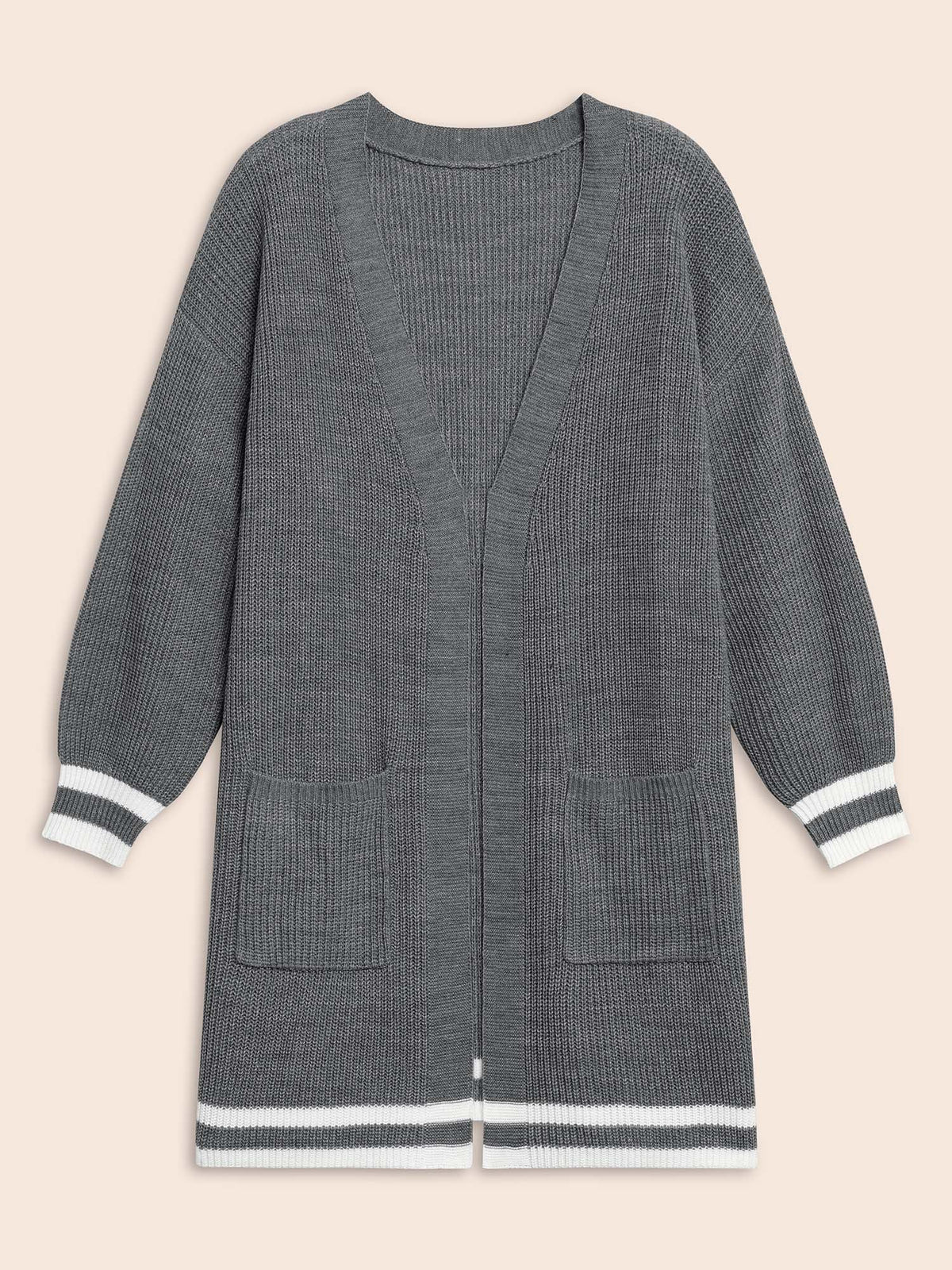 Texture Striped Patchwork Patched Pocket Cardigan