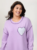 Heart Pattern Jacquard Color Contrast Stitch Pullover