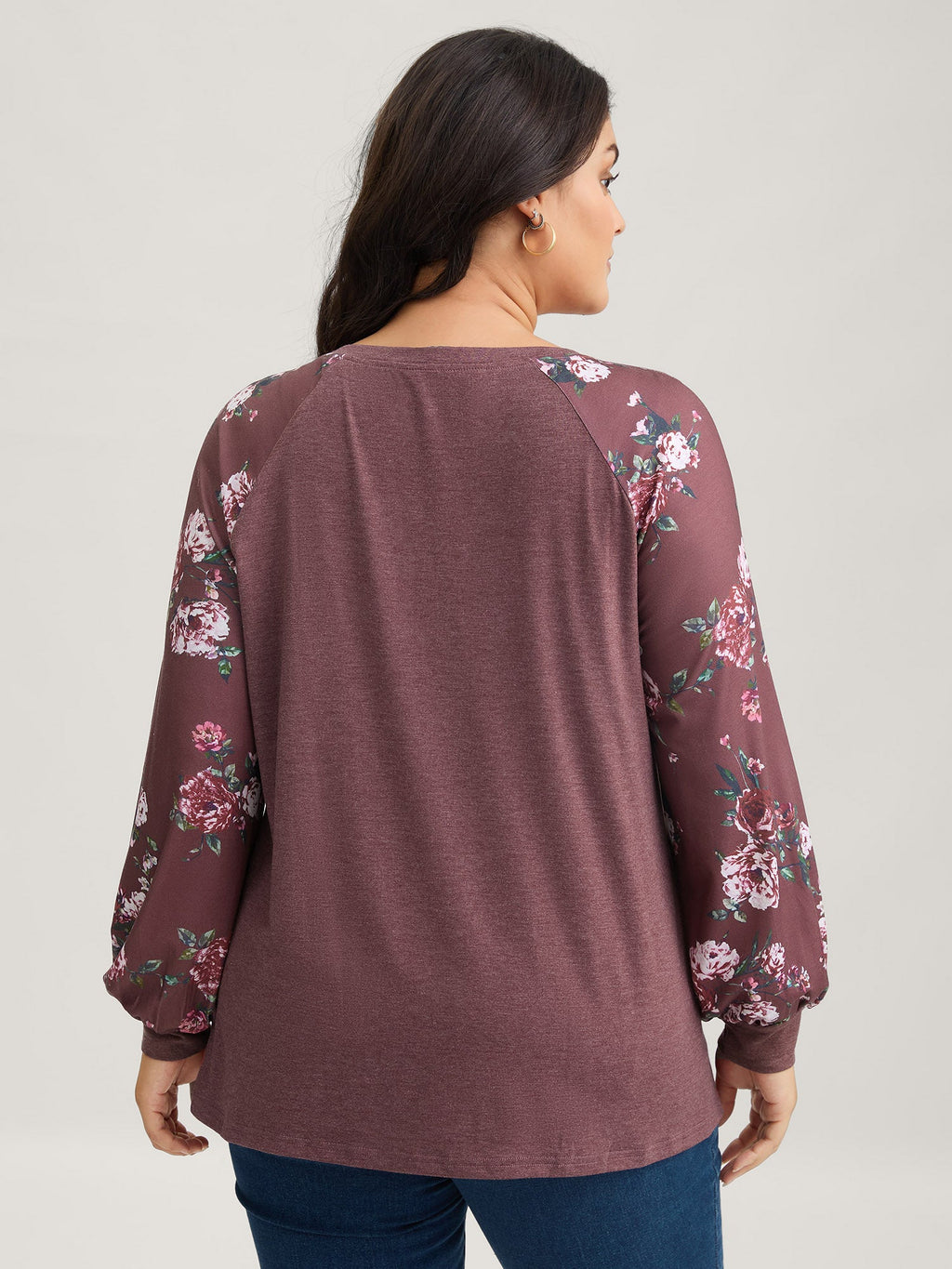 Floral Patchwork Crew Neck Raglan Sleeve T-shirt