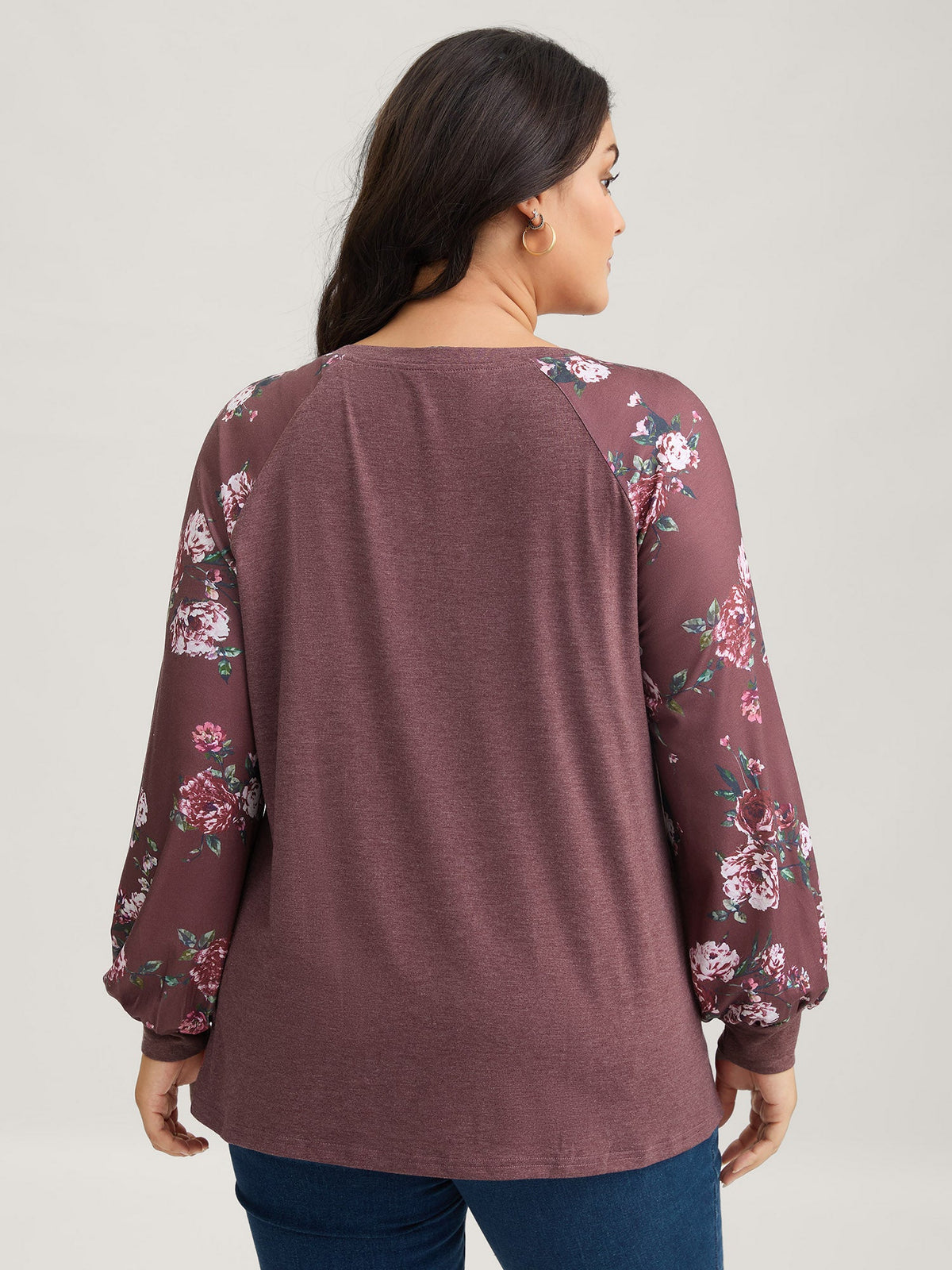 Floral Patchwork Crew Neck Raglan Sleeve T-shirt