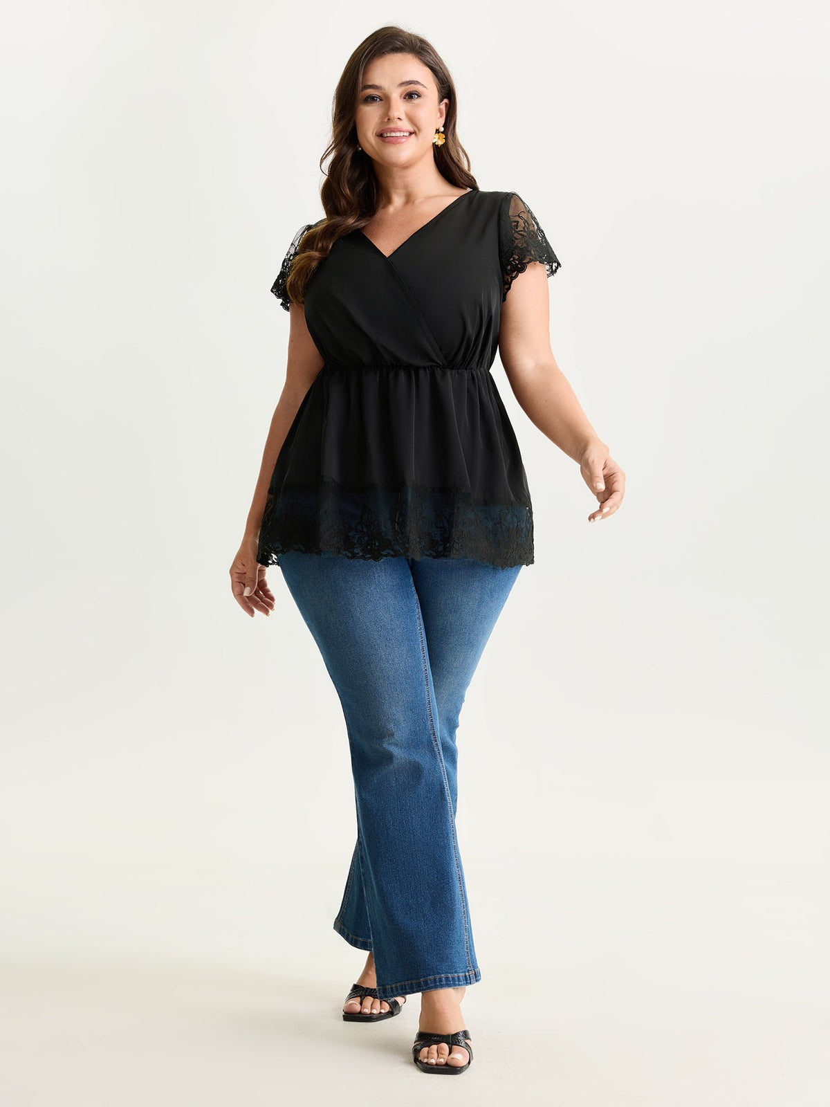 Sheer Lace Hem Satin Blouse