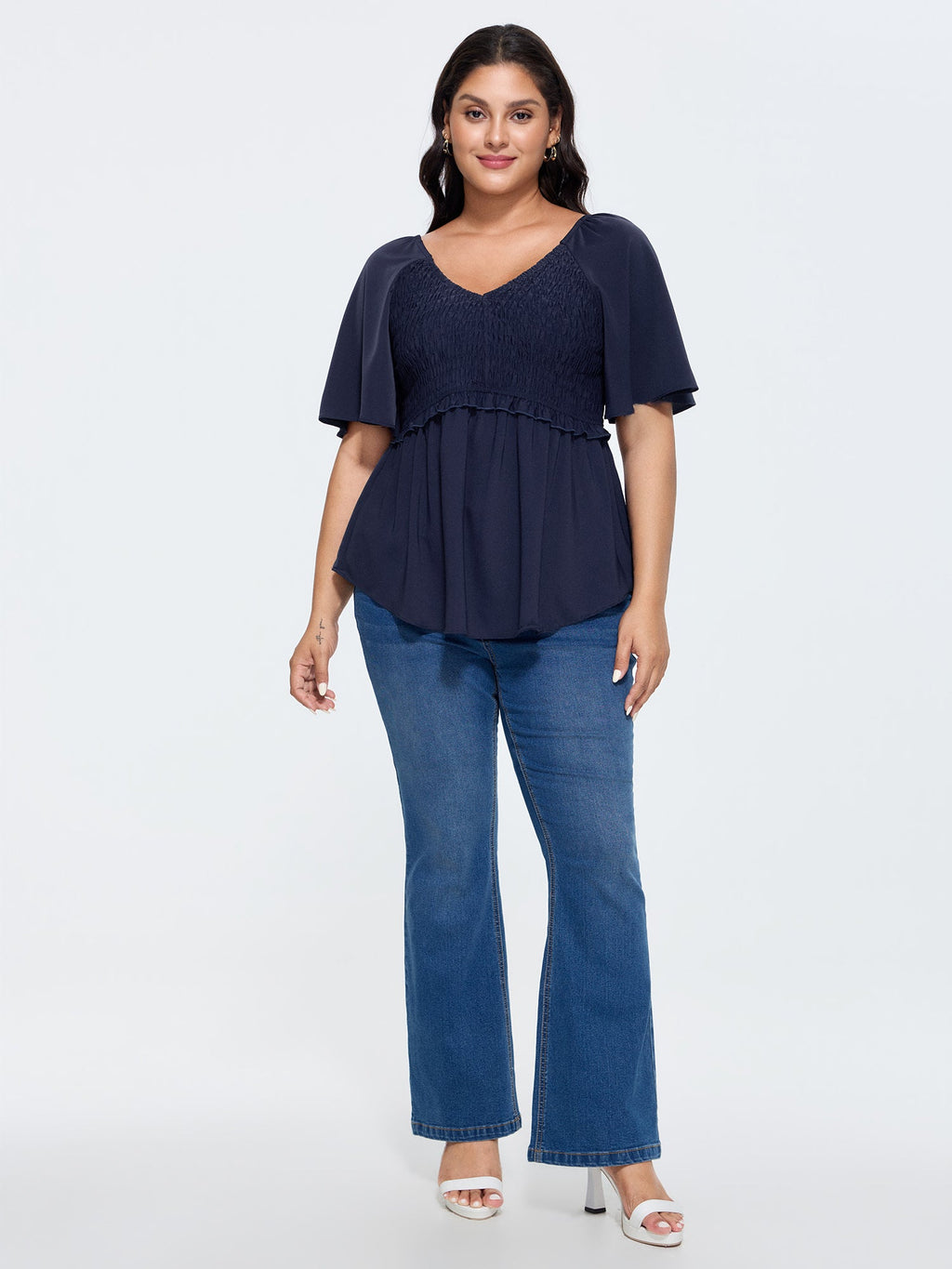 Shirred Back Fit And Flare Blouse