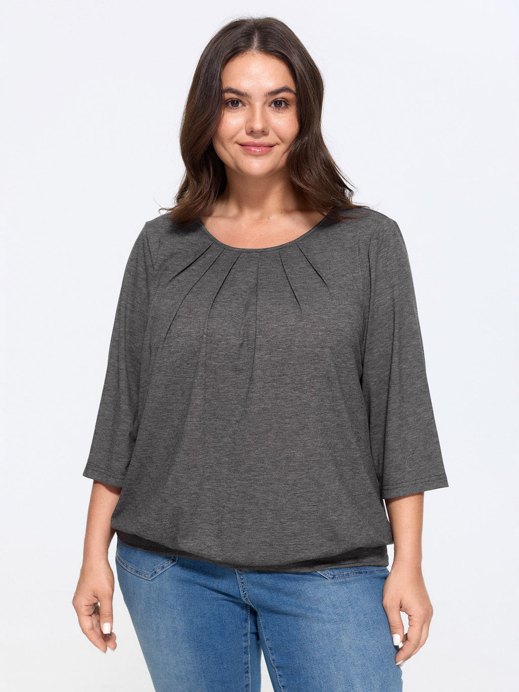 Supersoft Stretchy Pleated Front Round Neck T-Shirt