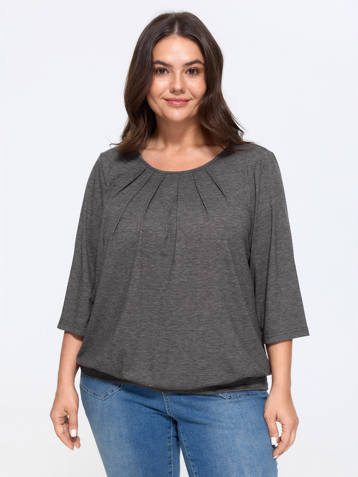 Supersoft Stretchy Pleated Front Round Neck T-Shirt