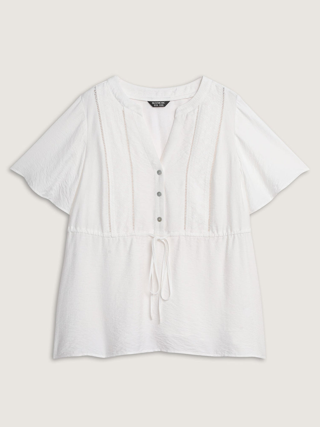 Lace Trim Drawstring Waist Plain Blouse