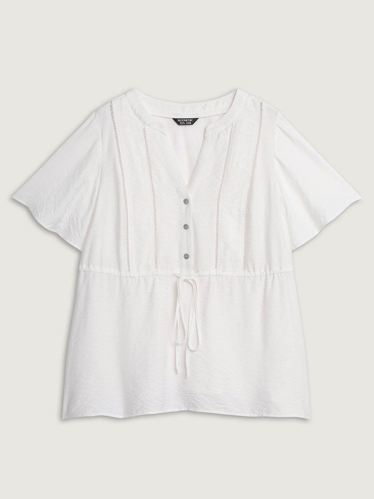 Lace Trim Drawstring Waist Plain Blouse