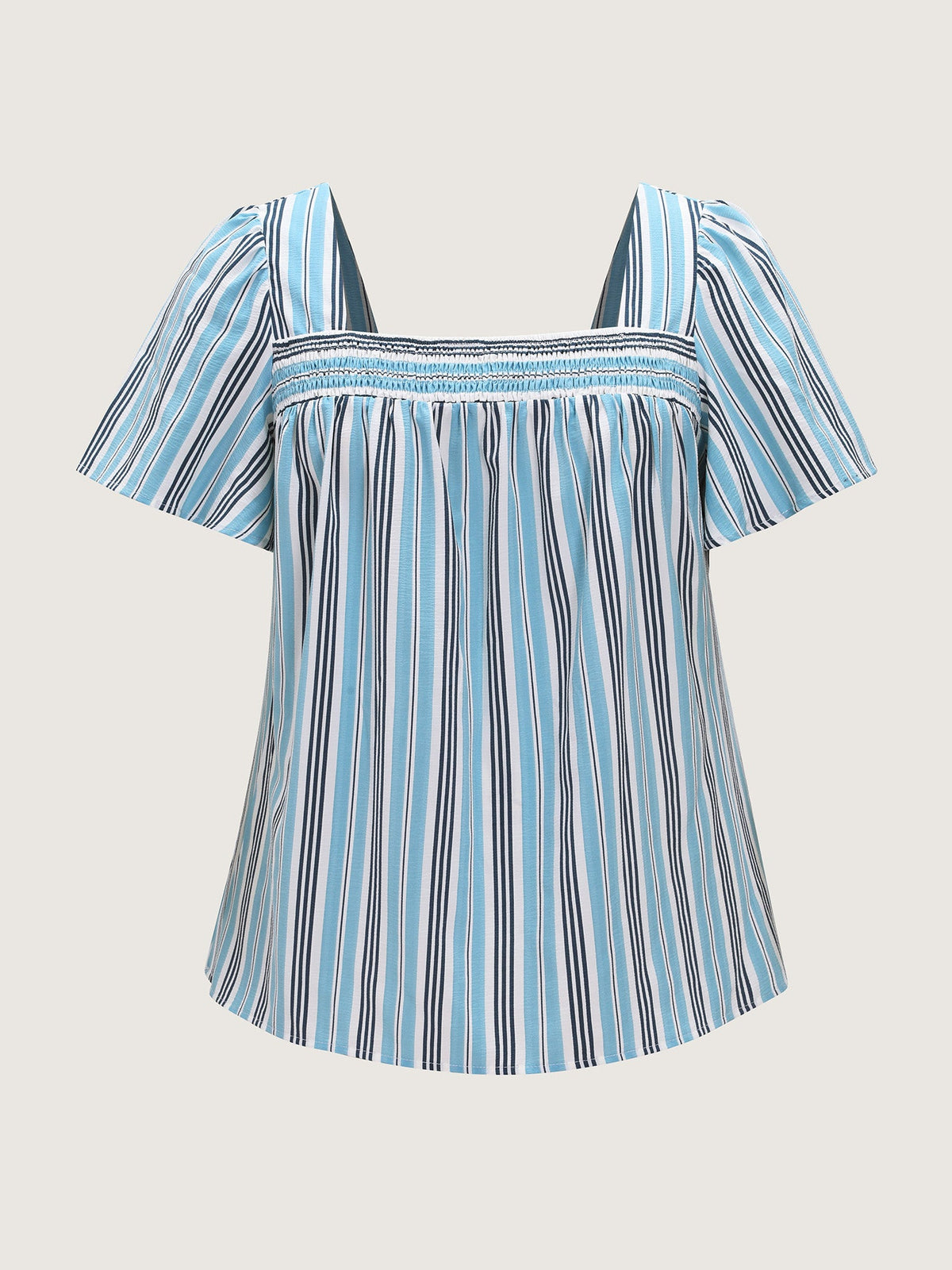 Striped Print Shirred Neckline Blouse