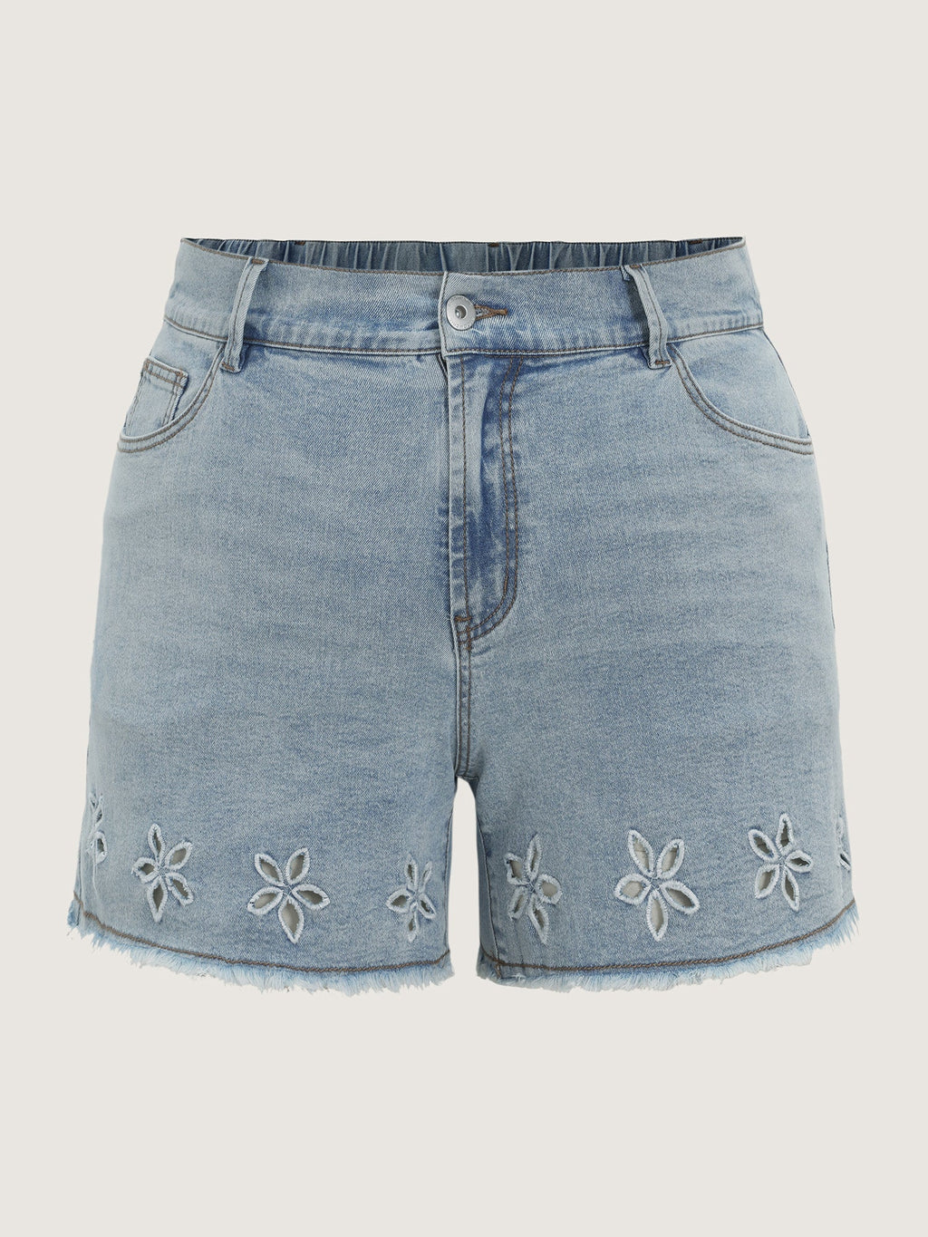 Stretchy Raw Hem Straight-Leg Denim Shorts
