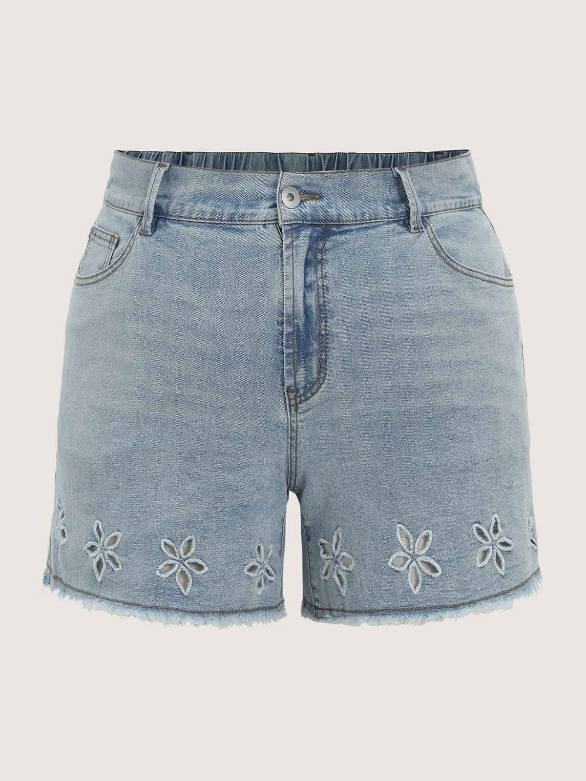 Stretchy Raw Hem Straight-Leg Denim Shorts