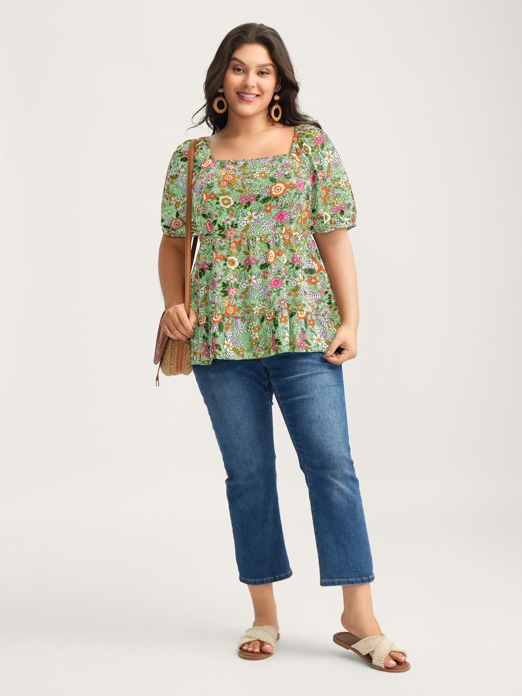 Floral Square Neck Fit and Flare Blouse