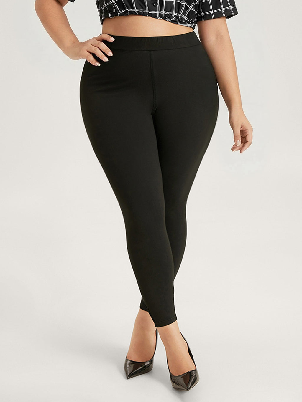 High Rise Pleated Elastic Waist Skinny Leggings