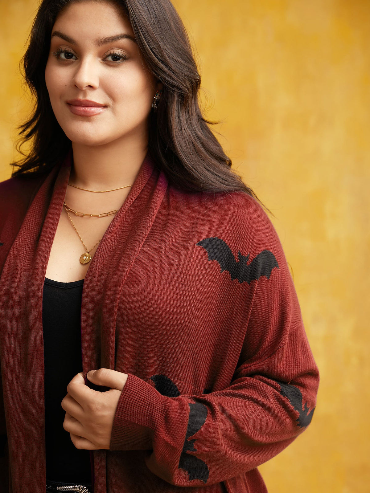 Supersoft Essentials Halloween Bat Pattern Lapel Collar Cardigan