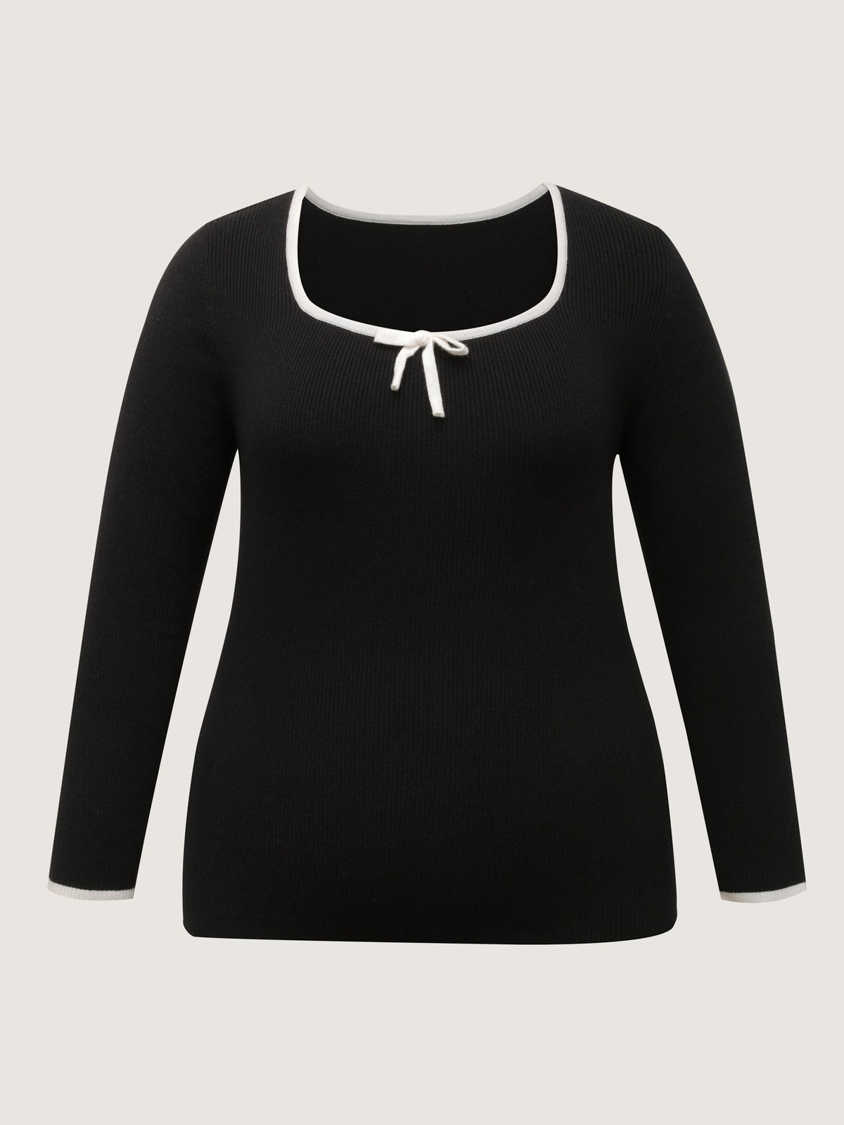 Square Neck Bowknot Fitted Pullover