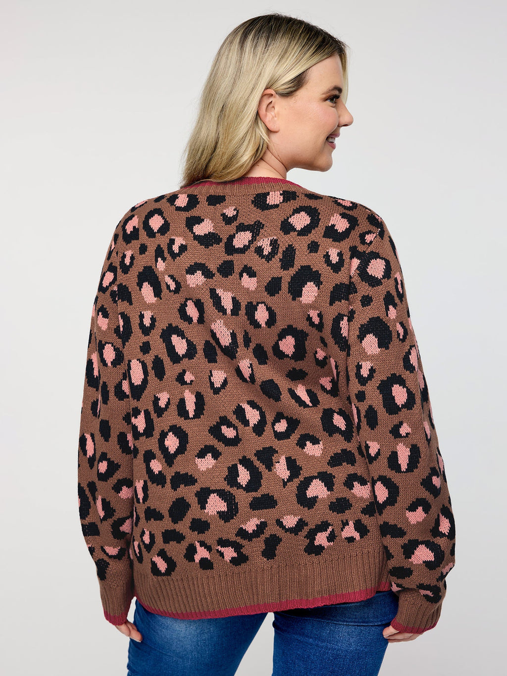 Leopard Pattern Color Contrast Bow Knit Cardigan