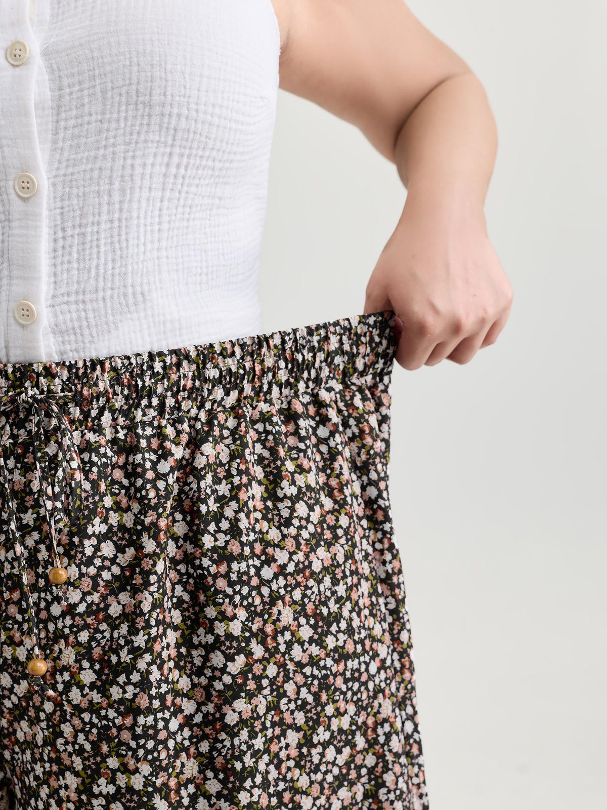 Micro Floral Print Wide Waistband Pants