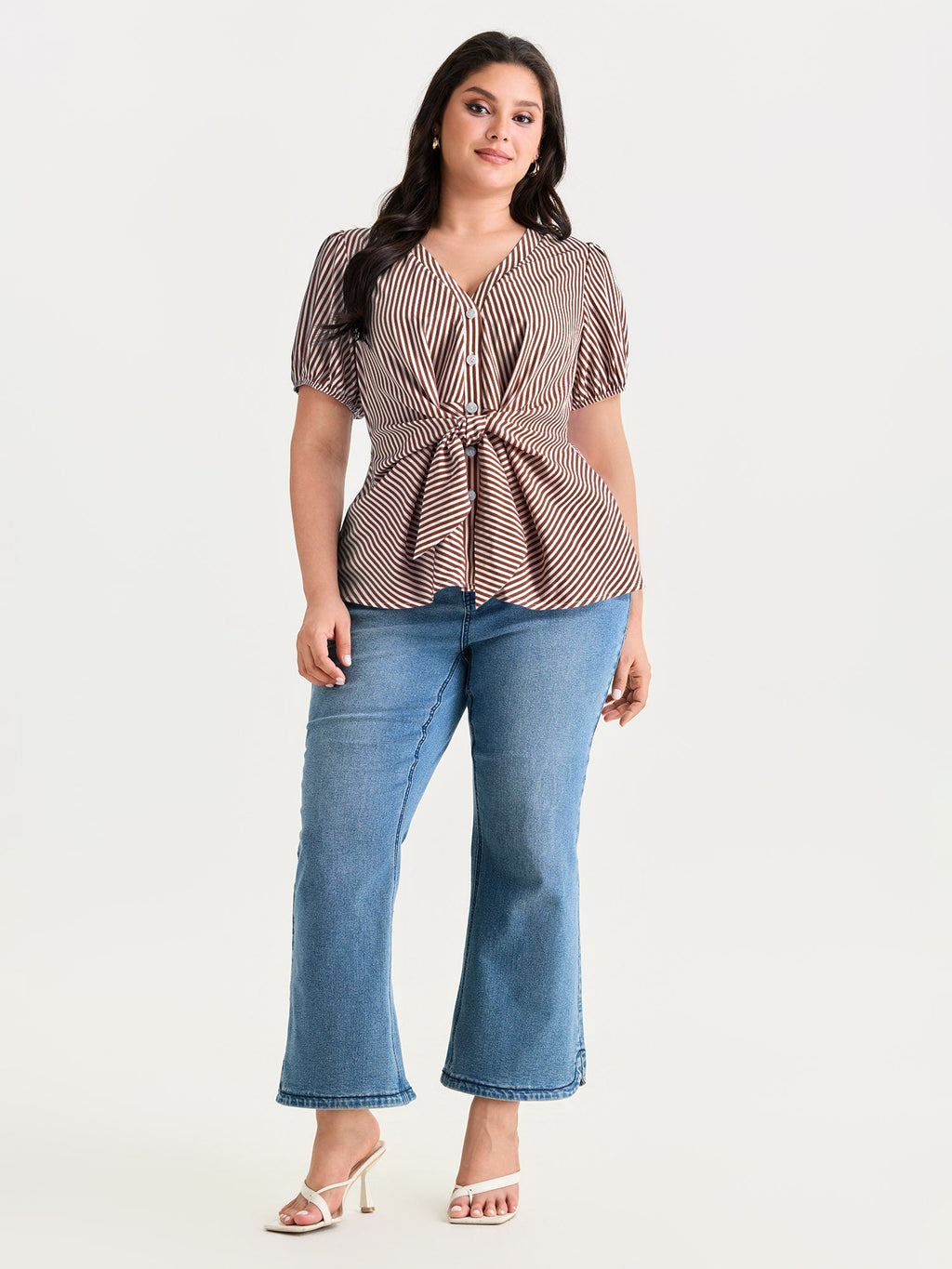 Striped Print Tie-Front Blouse