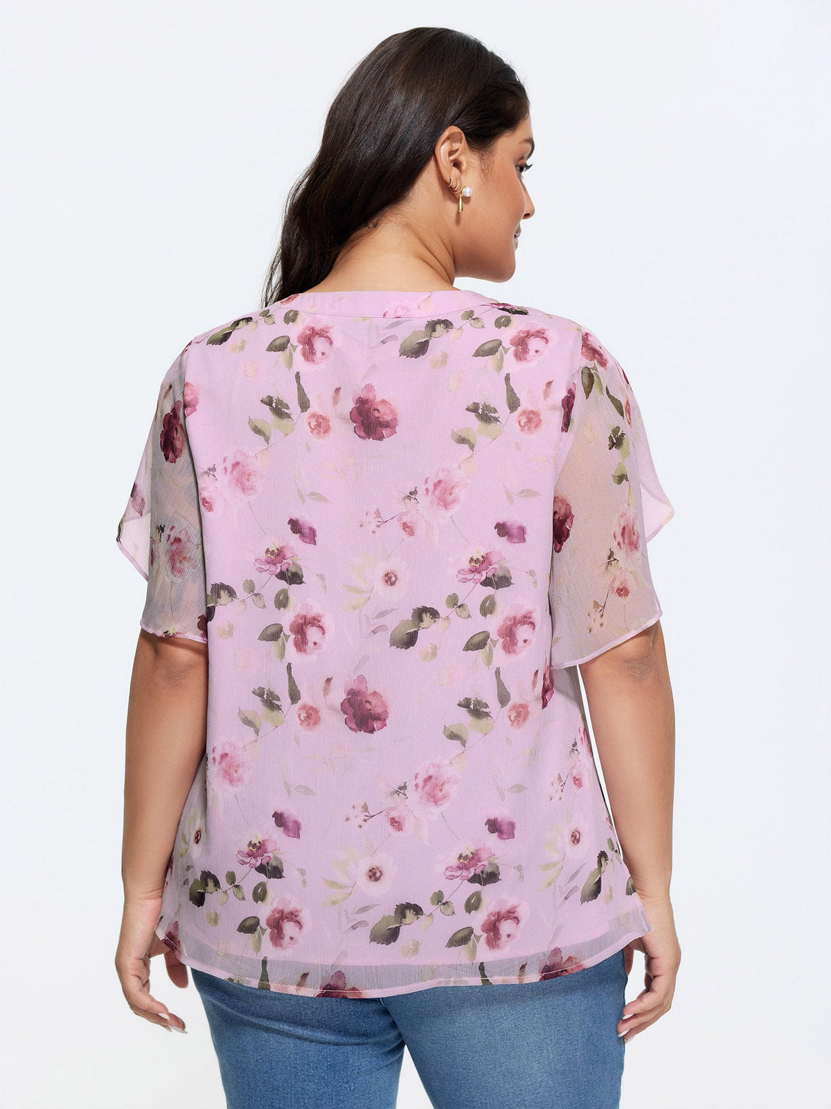 Sweet Floral Print Petal Sleeve Blouse