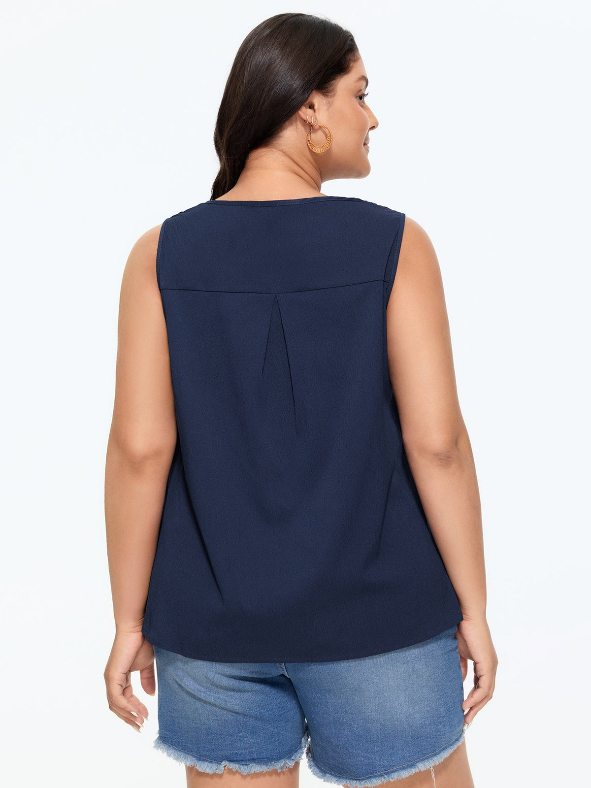 Cut-Out Lace Neckline Pleated Tank Top