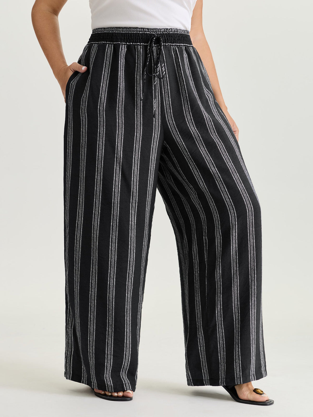 Abstract Striped Drawstring Shirred Waist Pants