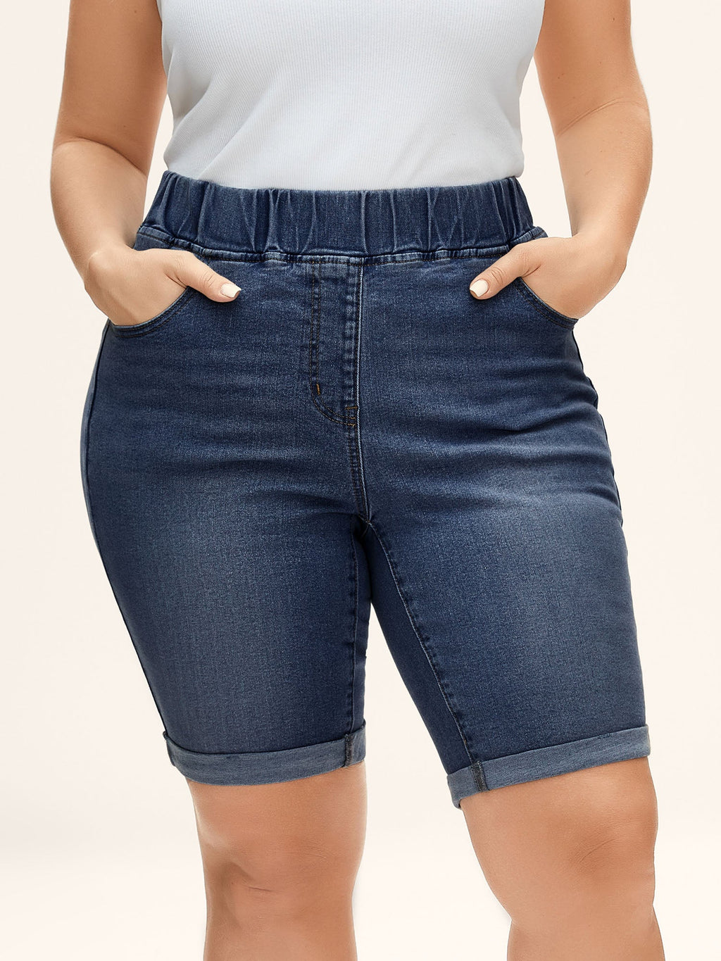Pull-On Stretchy Skinny-Fit Denim Shorts