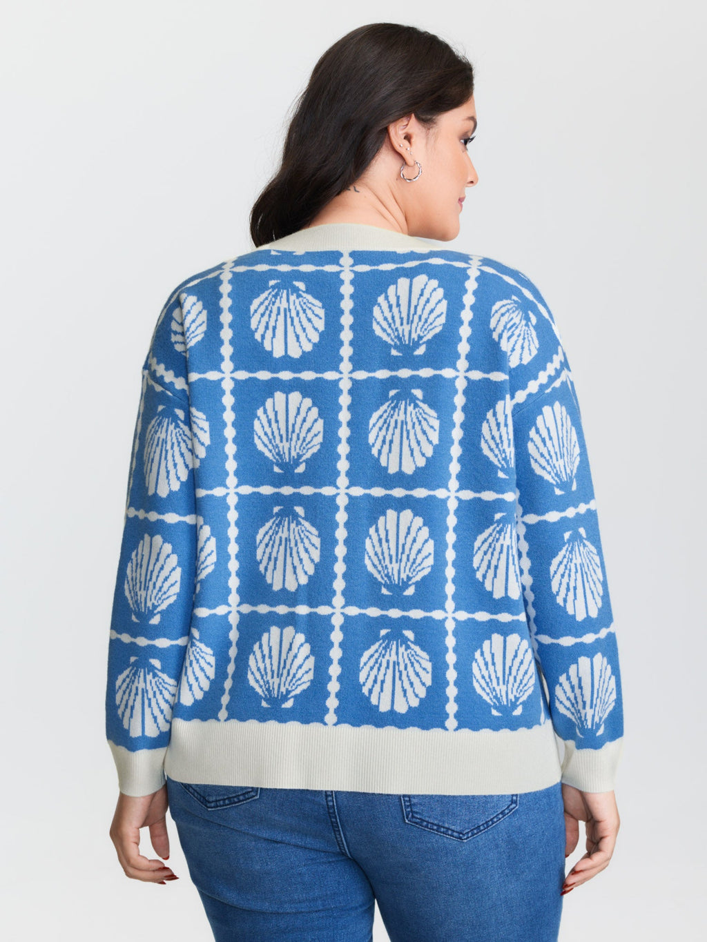 Shell Pattern Jacquard Knit Cardigan