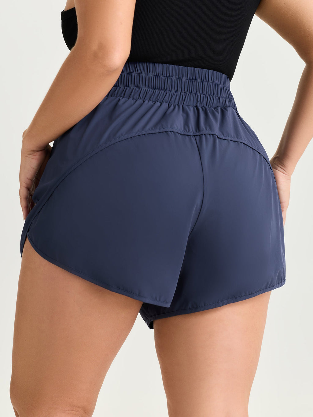 Stretchy Curvy Hem Shirred Waistband Shorts