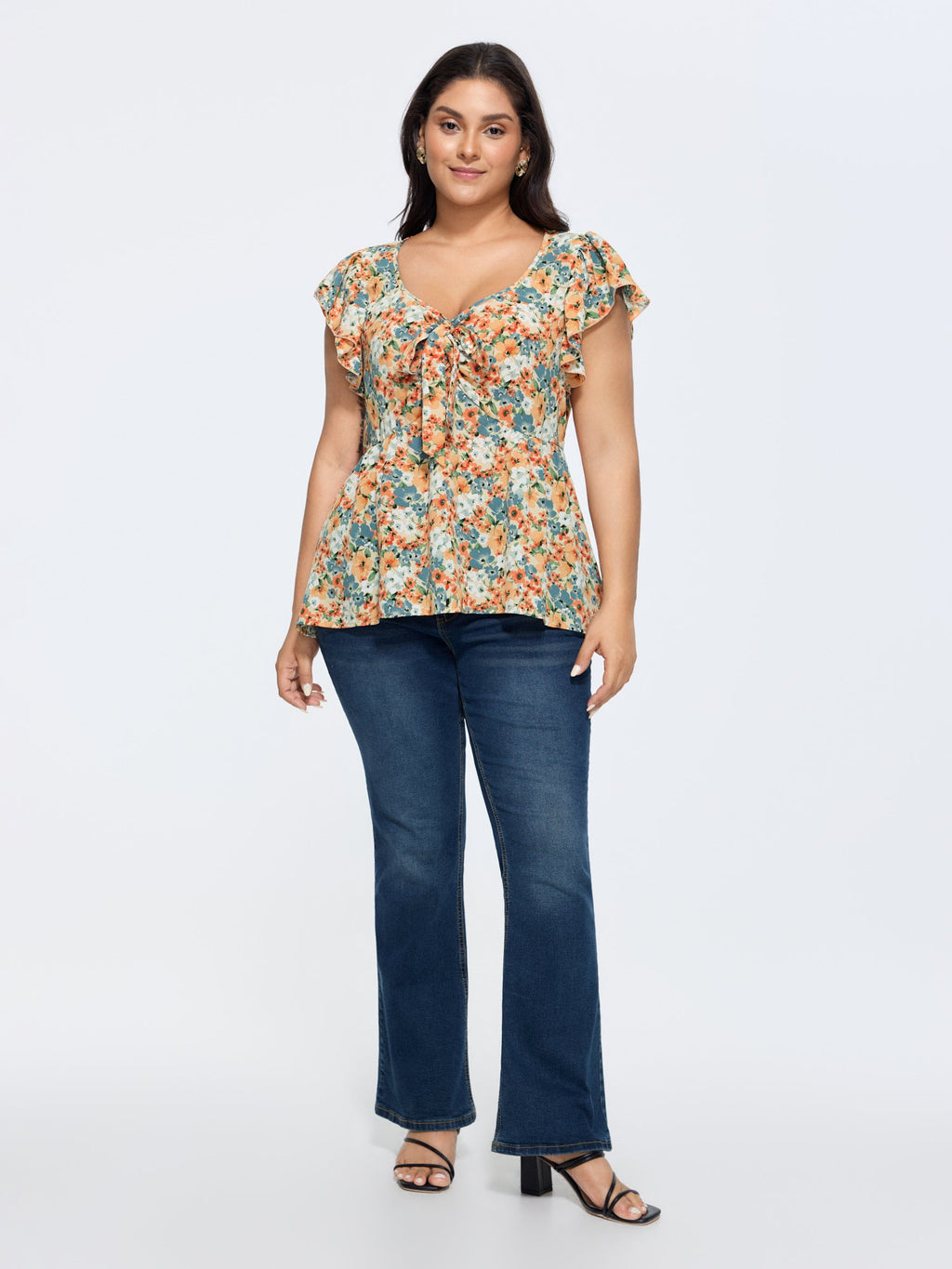 Floral Print Drawstring Neckline Blouse