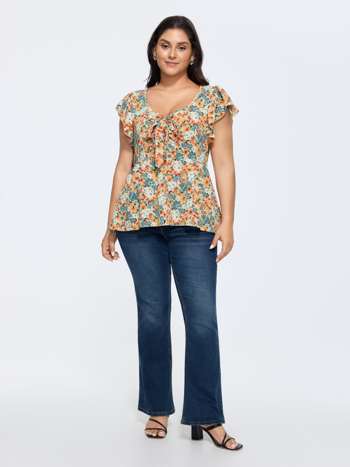 Floral Print Drawstring Neckline Blouse