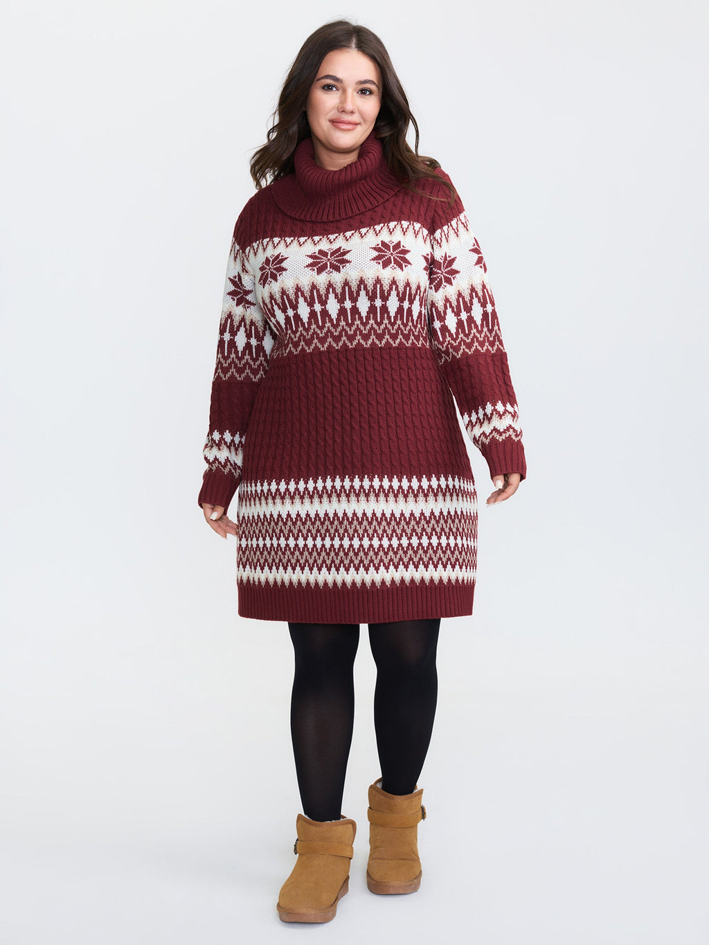 Holiday Textured Turtleneck Sweater Dress